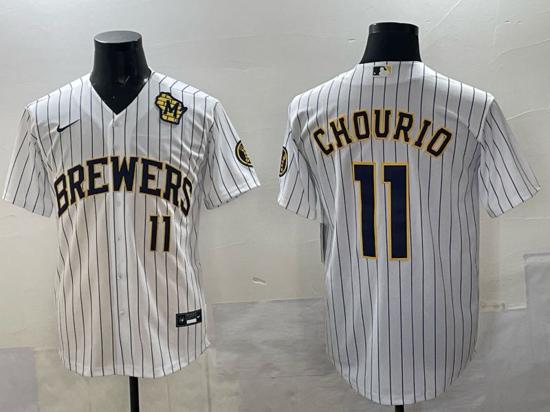 Men Milwaukee Brewers #11 Chourio White Stripe Nike MLB 2025 Jersey 07